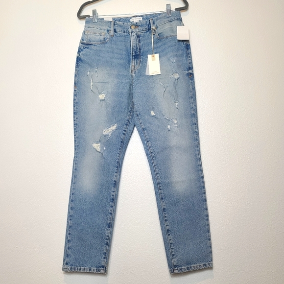 GOOD AMERICAN Good Classic Hi-Rise Distressed Jeans NWT Size 28 - Picture 4 of 12